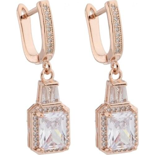 New Geometric Trend 2021 Gift 585 Rose Gold Earrings Square Natural Zircon Noble Fashion Jewelry For Women