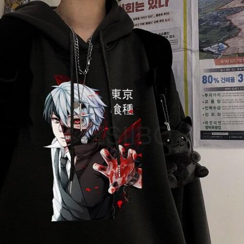 Tokyo Ghoul Kaneki Split Face Anime Hoodie Sweatshirt Japan Harajuku Punk Jin Muyan print casual Hip Hop Top Pullover Sweatshirt