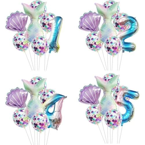 Little Mermaid Party Balloons Metallic Sequined confetti Number Balloon Baby Shower Birthday Party Wedding Decor Helium Globos