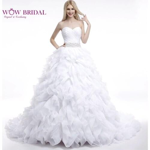 Wowbridal Graceful White Wedding Dress 2021 Sweetheart Off the Shoulder Sequin Pearls Beaded Sash Satin Ball Gown Bridal Dress