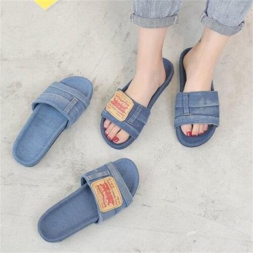 Womens Summer Trend Denim Cloth Round Head Flat Shoes Outdoor Comfortable Casual Light Weight Slippers 2021 Fashion New Style
