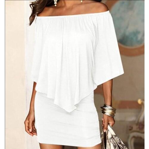 Fashion lady dress explosion section cape sleeves word collar bag hip sexy dress strapless temperament party women dress summer