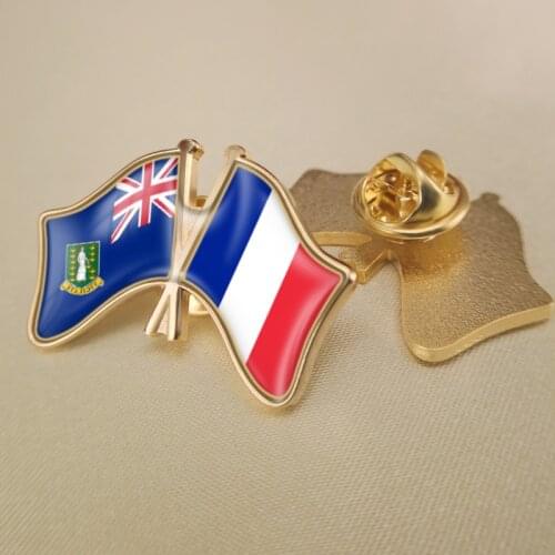 British Virgin Islands and France Crossed Double Friendship Flags Lapel Pins Brooch Badges
