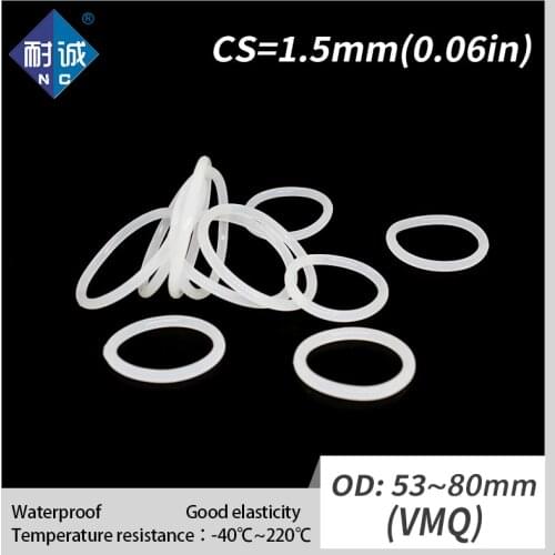 1PCS/lot Silicone rubber o-ring VMQ CS 1.5mm OD53/55/60/65/70/72/75/80mm O Ring Gasket Silicone O-ring waterproof
