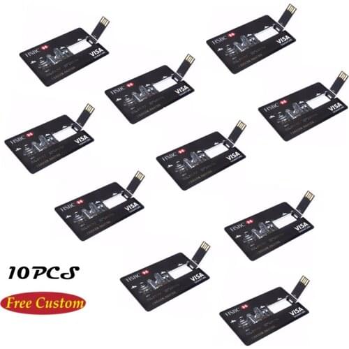 10pcs Free Custom Logo Card Usb Flash Drive 4GB 8GB16GB 32Gb 64GB Pendrive Card Customized Pen Drive Wedding Gift Business Card