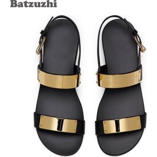 2020 Genuine Leather Black Mujer Rome Rock Fashion Mens Sandal Shoes Summer Men Sandal Shoes Designers Men Sandalias , US6-12