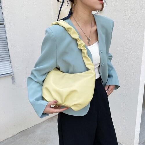 2021 Women Korean Pleated Handbags Large Capacity Soft PU Leather Totes Fashion Ladies Folds Shoulder Cloud Bags Bolsa Feminina