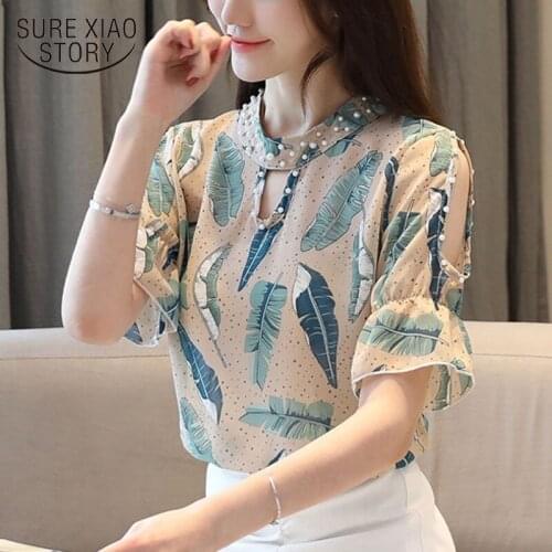 2021 Fashion Women Blouses Casual Short Sleeve Womans Shirts Summer New Chiffon Blouse Shirt Ladies Tops 8955 50