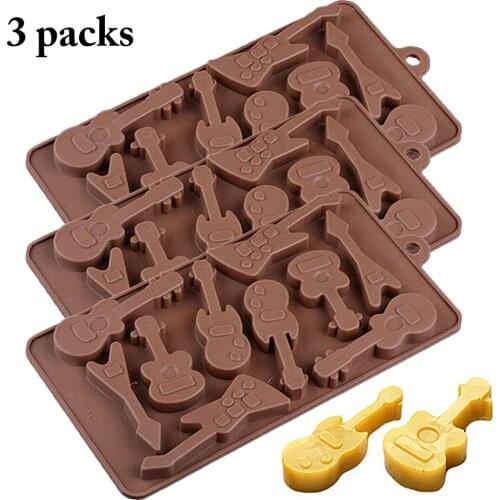 3pcs Guitar Shape Silicone Chocolate Molds Jelly Pudding Ice Cube Cake Mold Cake Decorating Accessories DIY Baking Tools