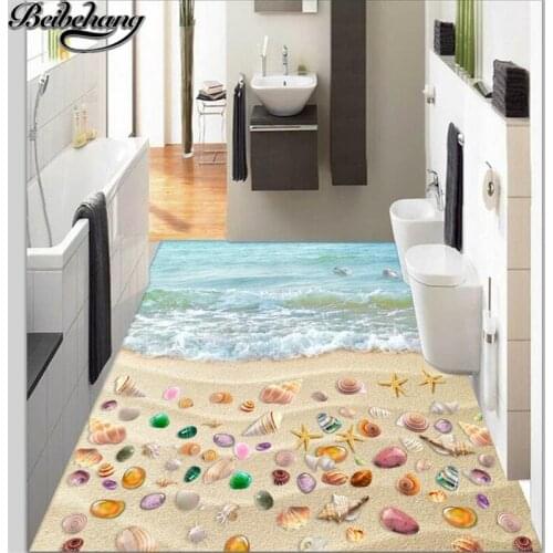 Beibehang Custom floor decoration painting 3d beach shells 3D sea spray living room malls hotel floor three-dimensional painting