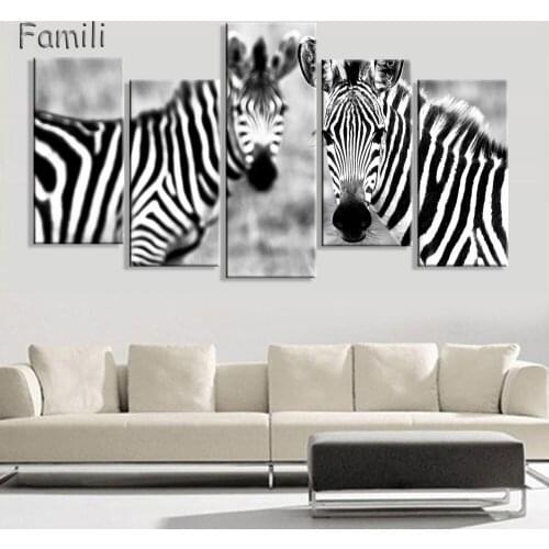 5 Panels Modern Zebra Painting Canvas Wall Art Picture Wall Pictures For Living Room Canvas Print Modern Abstract Oil Painting