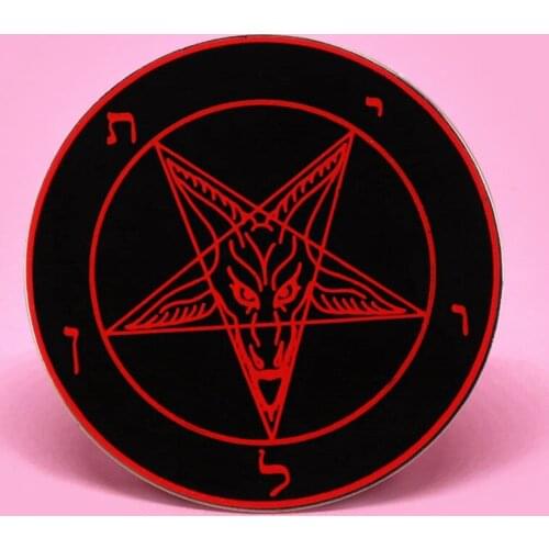 Inverted Pentagram with Sigil of Baphomet Goat Head Enamel Brooch Pin Lapel Pins Badges Women Mens Fashion Jewelry Accessories
