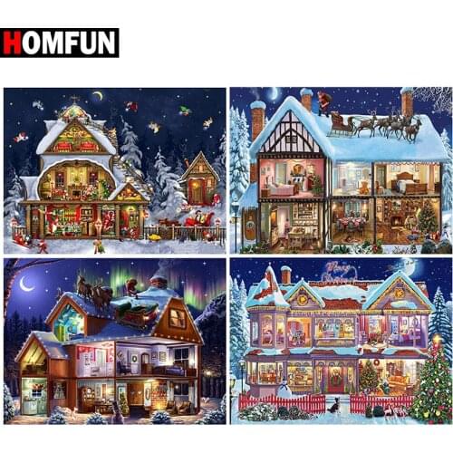 HOMFUN 5D Diamond "Christmas house" Diamond Embroidery Full Round/ Square Diy Diamond Painting Cross Stitch Home Decor