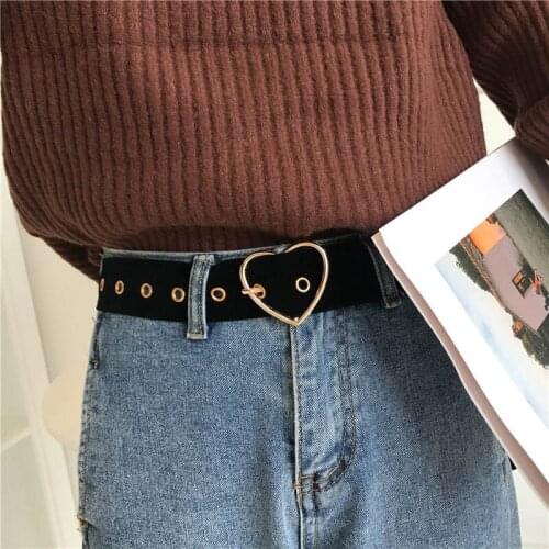 Velvet Ladies Long Belt Heart-shaped Round Square Pin Buckle High Quality Waist Strap Jeans Dress Women Decorations Waistband