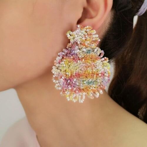 MANILAI Bohemian Handmade Beads Drop Earrings For Women Fashion Jewelry Dangle Earrings Colorful Statement Big Bead Pendant