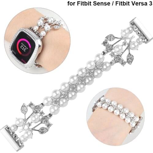 Bracelet for Fitbit Sense Bands Jewelry Fashion Elastic Beaded Strap for Fitbit Versa 3 Wristband Replacement for Women Girls