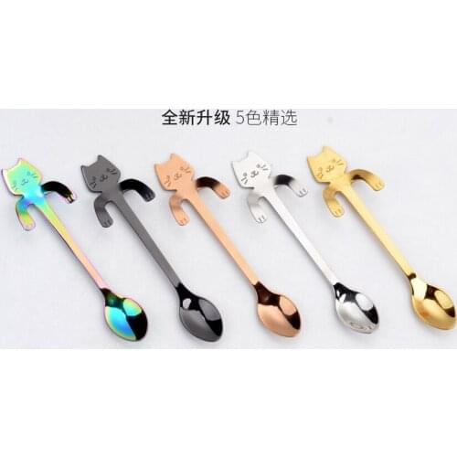 DHL 200pcs Cute Cat Teaspoons Stainless Steel Cartoon Cat spoons Creative Ice Cream DessertCoffee&Tea Spoon