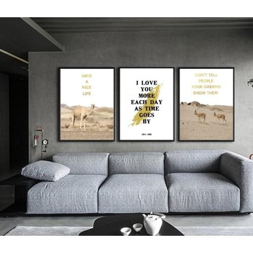 Hd Print Wall Picture Golden Calligraphy Motivational Quotes Art Poster Modern Home Decor Goat Camel Animals Canvas Painting