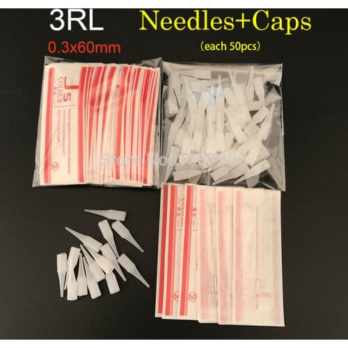 3R 0.3*60mm (needles + tips each 50pcs ) Promotional Professional Permanent Makeup Machine Needles With Tips Caps Free Shipping