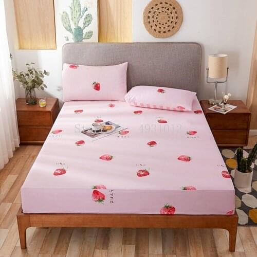 Bed Sheet Set lemon Printed Mattress Cover With Elastic Band Cotton 3pcs Pink Fitted Sheet And Pillowcase bedsheet
