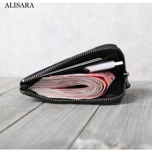 Alisara Storage Coin Purses Women First Layer Sheepskin Leather Top End Credit Card Wallet Casual Organizer Zipper Key Pouch
