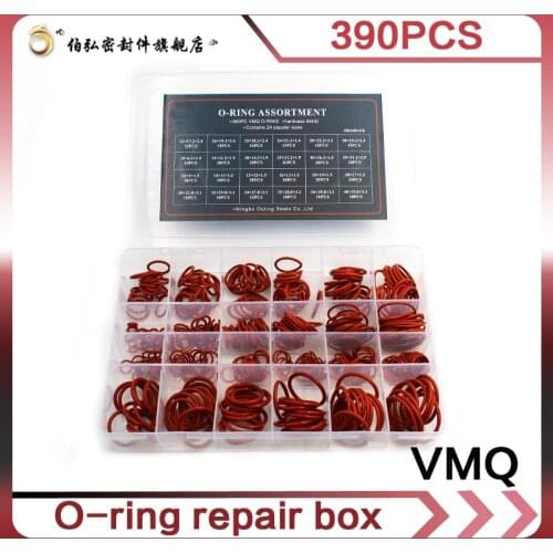 Red Silicon Rubber 390pcs O-Rings 24Sizes O-ring Set Gasket O Ring Silicone Seal Assortment Box O-Rings Kit Good elasticity