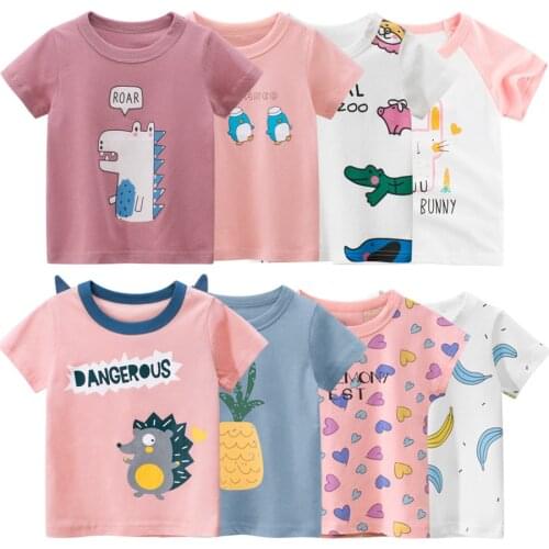 T-Shirt Summer Cartoon Childrens Short Sleeve T-Shirts for Boys Girls Baby 100% Cotton Shirts Toddler Tops Print Clothes 2-8Y