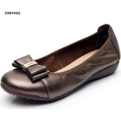 Best Sale Top Cowhide Bow Women Leather Shoes Woman Fashion Shoes 2020 New Spring Soft Comfort Women Casual Shoes Flat Shoes