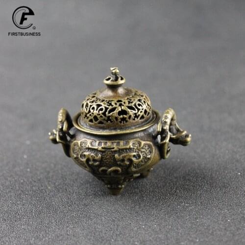 Vintage Design Tibetan Style Mini Copper Retro Bronze Incense Burner Censer Metal Craft Home Decor Buddhist Living Room Supplies