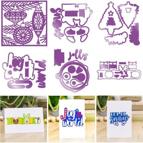 Metal Cutting Dies Fancy Christmas Blessing Ho Ho Ho Let it Snow Joy to the World Ornament DIY Scrapbooking Craft Cards 2020