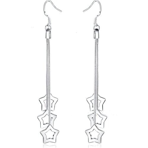 925 sterling silver fashion three-sky star earrings five-pointed earrings charm trend womens jewelry wedding party gift