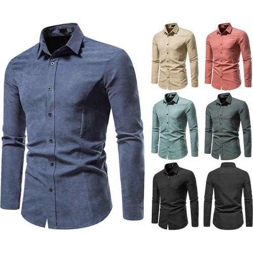 Mens Hollow Out Long Sleeve Fashion Button Solid Color Retro Casual Button Shirt Slim Dress Shirts