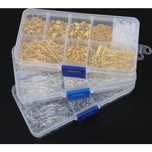 DIY Jewelry Findings Kit Gold Silver Rhodium Clasp Pin Jumping Ring Chain Earring Base Hook Clasp Set for Jewelry Making Beading