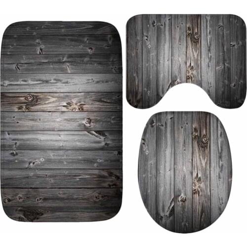 Bath Mat Bathroom Carpet Set Wooden Floor Pattern Anti Slip Pedestal Rug Lid Toilet Cover 3pcs/set Christmas Decora