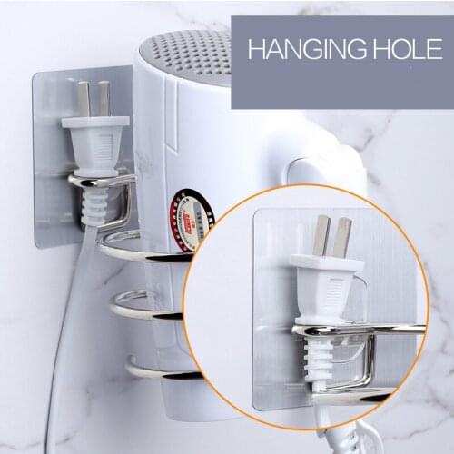 Stainless Steel Wall-Mounted Hair Dryer Holder Hair Straightener Storage Rack Bathroom Shelf Bathroom Storage Accessories