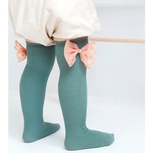 Baby Girls Socks Knee High Princess Socks with Bows Girl Cute Baby Sock Cotton Long Tube Bow Stripes Children Socks