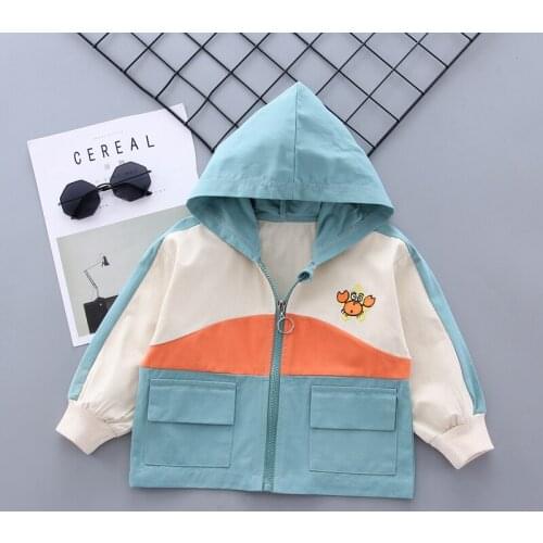 Boys and Girls Autumn Long Sleeved Cartoon Hooded Jacket Cute Patchwork Kids Scorpio Jacket