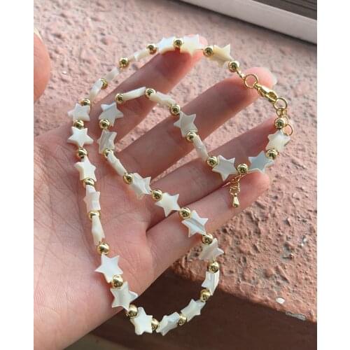 5Pcs New Nature Mother of Pearl Shell Star Chain Necklace Women Gold Copper Beads Charm Collar Female Sweet Jewelry Gift
