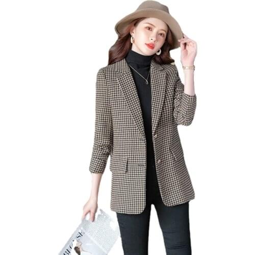 Autumn and Winter Womens Style Temperament Female Long-sleeved Professional Suit Formal Wear High-quality Plaid Ladies Jacket