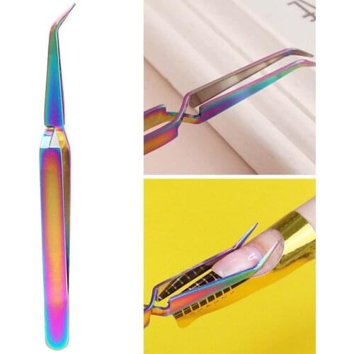 Eyelash Extension Tweezers Anti-static Ergonomic Grip Stainless Steel Multi Rainbow Color Nail Tweezers for Beauty