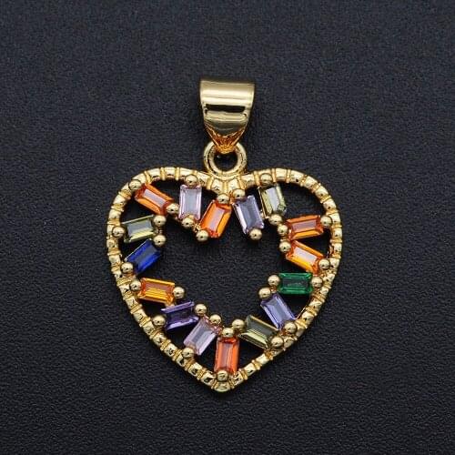 23x17mm 100% CZ Zircon DIY Jewelry Luxury Rainbow Heart Charm Pendant Wholesale Top Quality Jewellwery Finding Supplies