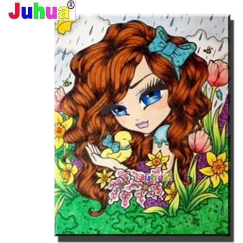 Full Square Diamond Painting Cattoon Girl Flower Fairy Mosaic Needlework Picture Diamond Embroidery Round Drill Home Decor