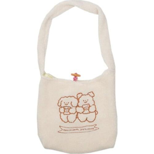 Fluffy Fur Bear Handbags Large Capacity Soft Shopping Bags Girls Cute School Bag M68C