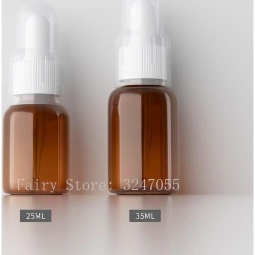 50/100pcs/lot 25ml35ml Empty Refillable Essential Oil Bottles Brown Plastic Dropper Bottle Jars Vials with Pipette for Cosmetic