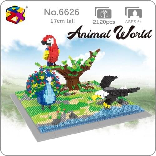 PZX 6626 Animal World Parrot Weagle Peacock Bird 3D Model DIY Mini Diamond Blocks Bricks Building Toy for Children no Box