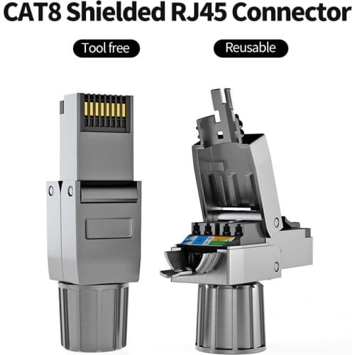 CNCOB Cat 8 RJ45 Connectors Tool Free Industrial Ethernet Easy Jack Shielded Crystal Head Termination Plug