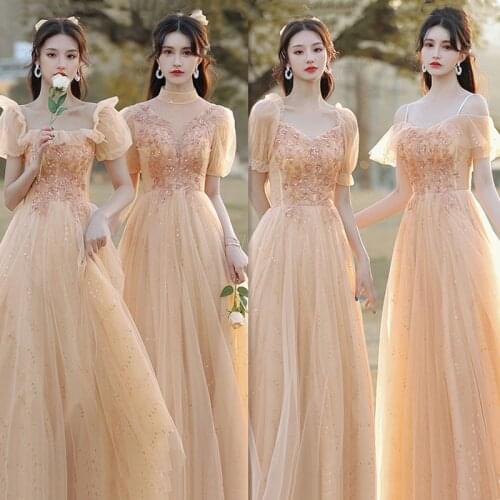 Robe De Soriee New Champagne Bridesmaid Dresses Long Formal for Party vestidos formales robes soirees vestidos de graduacion