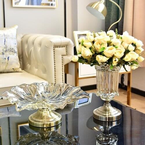 Luxury Crystal Glass Plate European Style Fruit Snack Candy Dessert Serving Tray Plate Living Room Vajillas Tableware DG50GP