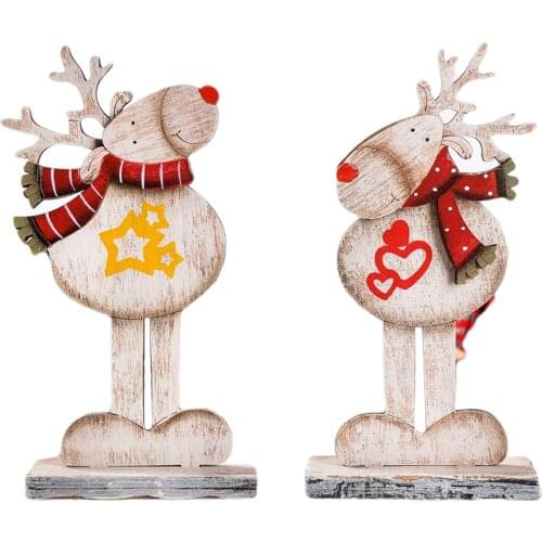 Christmas Wooden Decorative Crafts Xmas Retro Wood Cartoon Elk Scarf Reusable Kids Gifts Deer Mould New Year Home Decor