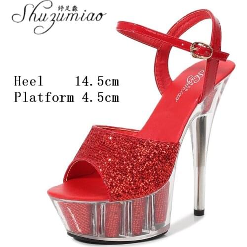 Sexy Sequined Platform Transparent Crystal Stiletto 14 CM Super High Heel Sandals Model Catwalk Nightclub Banquet Womens Shoes